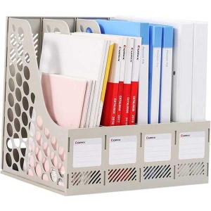 Comix Magazine File Holder Sturdy Plastic Desk Organizers and Storage File 4 Compartments 1 Pcs Pack By Mitrata.