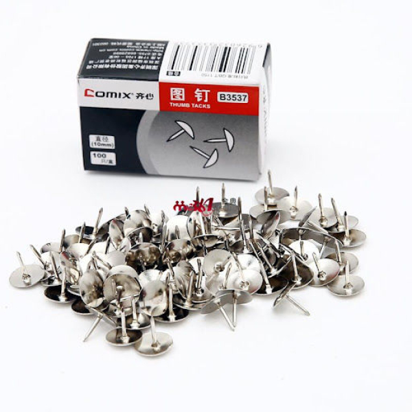 Comix Pack of 100 Pcs Small Nickel Plated Thumbtacks Metal Head Push Pins for Home Office By Mitrata - Image 2