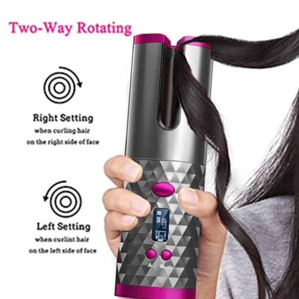 Cordless Auto Rotating Ceramic Hair Curler USB Rechargeable Curling Iron LCD Display Temperature Adjustable Curling Wave Styler - Image 3