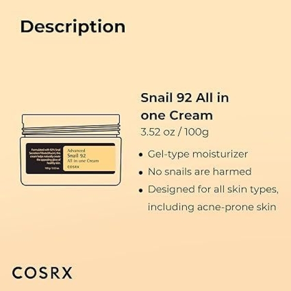 COSRX Snail Mucin 92% Repair Cream , All in one Cream 100 GM - Image 3