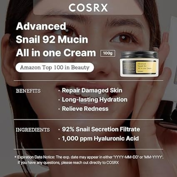 COSRX Snail Mucin 92% Repair Cream , All in one Cream 100 GM - Image 4
