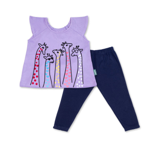 Cotton Purple Top and Navy Blue Pants for Girl (Cool Giraffe)