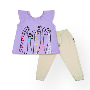 Cotton Purple Top and Off White Pants for Girl (Cool Giraffe)