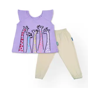 Cotton Purple Top and Off White Pants for Girl (Cool Giraffe)