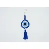 Crochet Evil Eye Key Ring for Bags & Backpacks - Blue Yarn Handmade Tassel Keychain - Traditional Protection Lucky Charm Gift