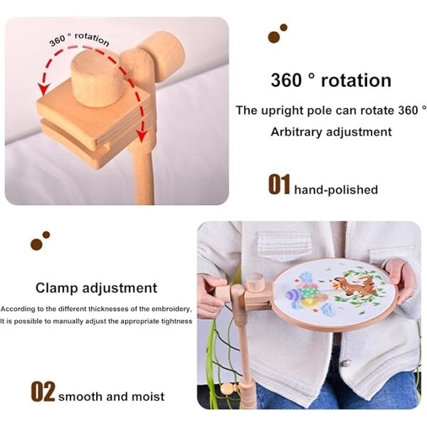 Cross Stitch Frame Embroidery Stand Beech Wood Embroidery Frame Holder The Rotated Angle Can Be Adjusted at Will,Hands-Free for Arts, Crafts, and Hobbyists - Image 4