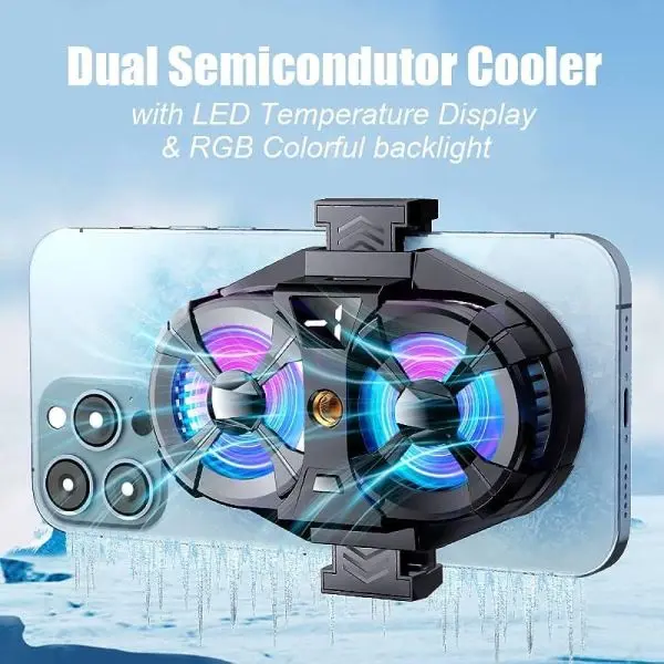 Cubonic Dual Cooling Fan Cell Phone Radiator Mobile Phone Cooler for Playing Games Watching Videos (Dual SL-07 Plug N Switch| LED Display| 3 Fan Speed) - Image 2
