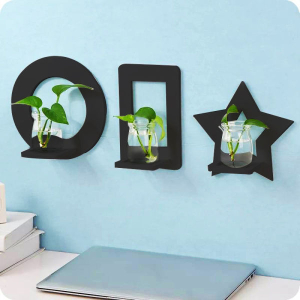 Moon Star Round Square 4pc Wall Shelf Decor Rack In Black