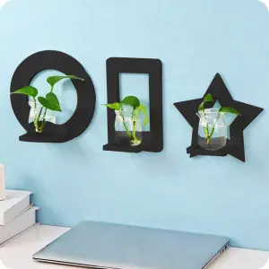Moon Star Round Square 4pc Wall Shelf Decor Rack In Black