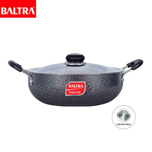 BALTRA Elegant Hammer Coating Kadhai | 26 cm | Made from high quality food grade aluminium |Heavy base: Heats quickly & evenly retains heat more stable | Comes with SS lid | 24 months warranty