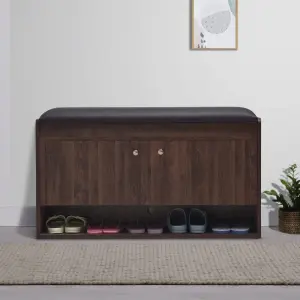 Comfy Footsie l Engineered SFSSSt, Comfortable Closed Shoe Cabinet for Home and Office (2 Door, 15 Pair, Dark Walnut)