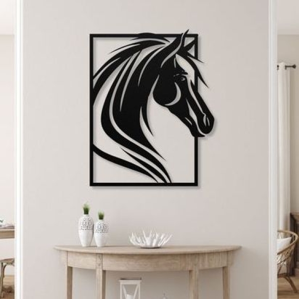 3D Wooden Canvas Popout Horse Wall Art Home Office Decor in Black (2ft) - Image 4