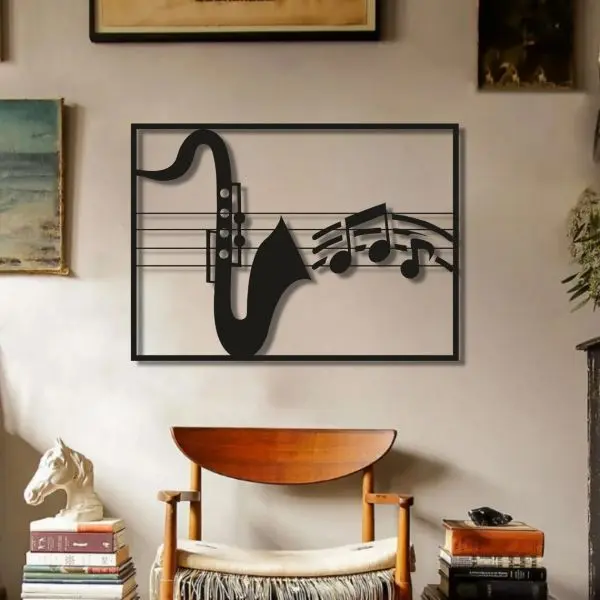 Music Wooden Canvas Modern Wall Art Decor In Black (2ft) - Image 3