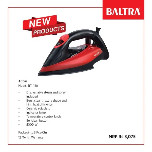 BALTRA Steam Iron | BTI 140 | Dry, variable steam and spray included | Burst steam, luxury shape and high heat efficiency | Ceramic soleplate | Indicator lamp | Temperature control knob | Selfclean button | 2000 Watt | 12 months warranty - Image 2