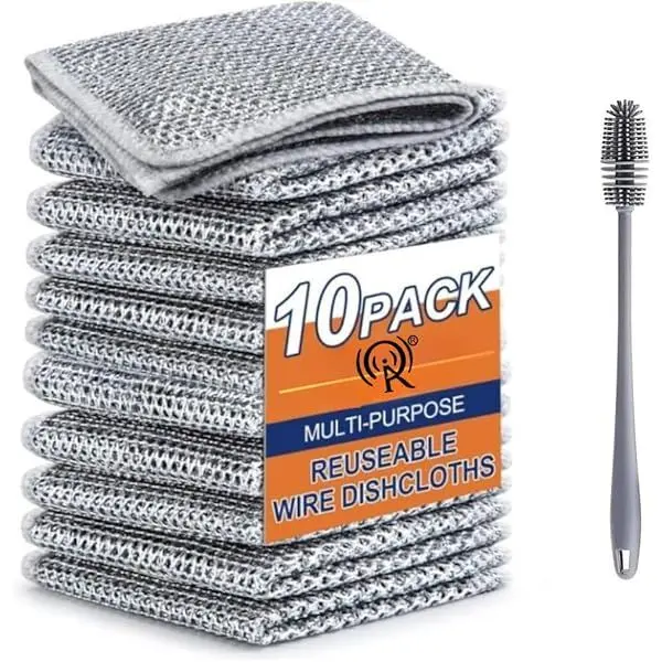 2 Sided Pack of 10 Multipurpose Wire Dishwashing Rags for Wet and Dry Stainless Steel Scrubber for Utensils Non-Scratch Wire Dishcloth for Washing Dishes Sinks Counters Easy Rinsing Machine Washable - Image 2