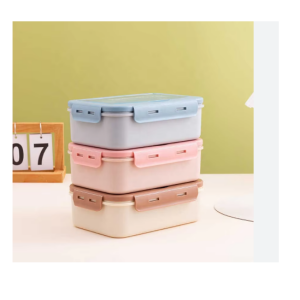 900ml Sealed Four Sided Buckle Lunch Box Easy to Carry Fork Spoon Independent Dipping Tray