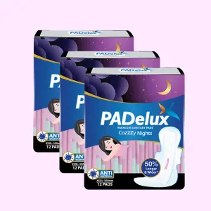 PADelux Cozzy Nights XXXL-350mm 12 Pads  No leaks, Extra long  and wide protection (pack of 3)