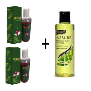 Onion Hair Oil 200ml + Assure Moisture Rich Shampoo Green Tea Extract 200ml