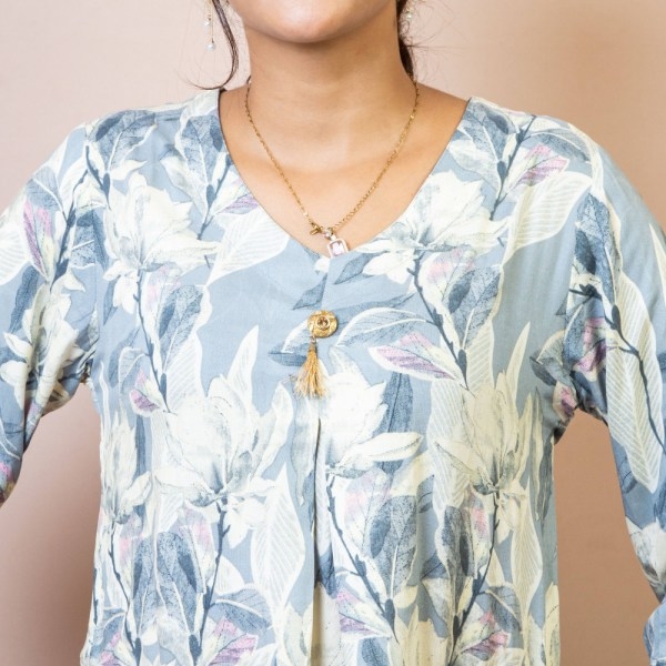Bisesh Creation Blue Single Button Umbrella Kurtha Pant Set Printed For Women - Image 3