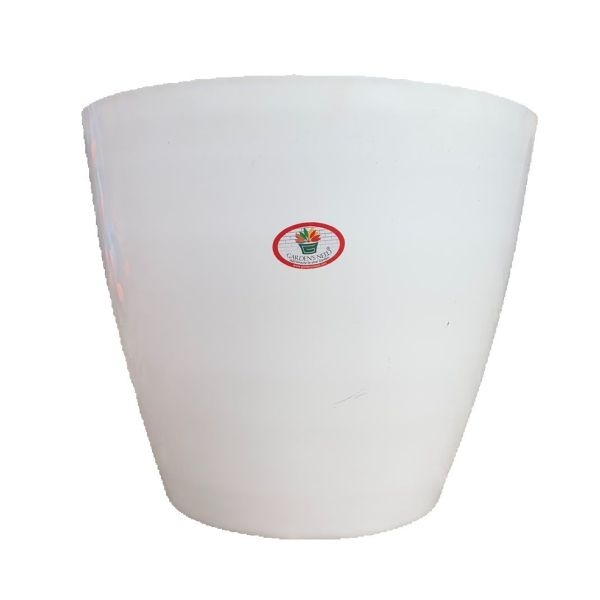 14 Inch White Cool Plastic Pot With Rolling Wheels For Indoor Outdoor Garden - Image 2