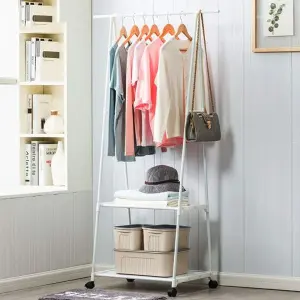 Multifunction Clothes Triangle Coat Rack Removable Bedroom Rack With Wheels-White