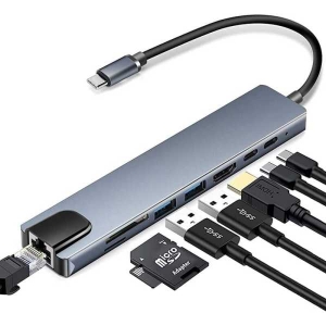 Genuine USB C Hub (8 in 1 Multifunction Adapter for MacBook & Windows) / USB Docking Station / 4K HDMI, HDTV, SD/TF card, RJ45, USB C