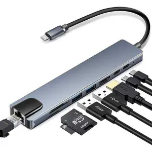 Genuine USB C Hub (8 in 1 Multifunction Adapter for MacBook & Windows) / USB Docking Station / 4K HDMI, HDTV, SD/TF card, RJ45, USB C