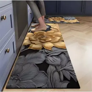 Large Size 2 Piece Set Kitchen mat, Non Slippery, Easy Clean, Water Absorbing (Grey Gold)