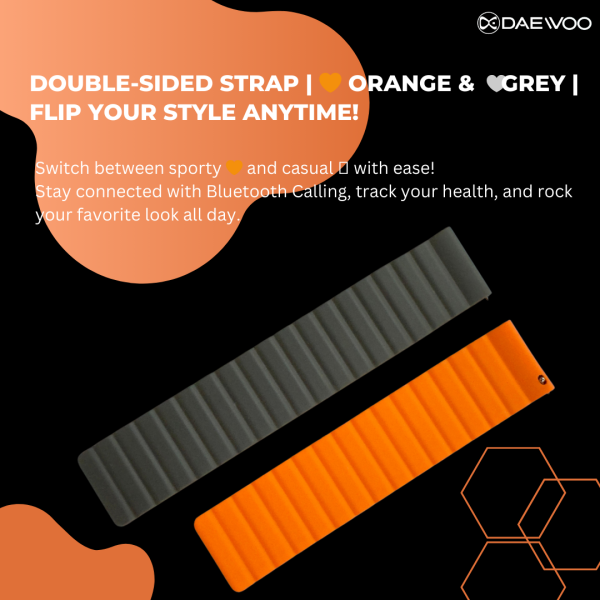 Daewoo Genz Flip Smartwatch | 1.43" AMOLED Display | Bluetooth Calling & Music | Double-Sided Strap (Orange & Grey) | 70+ Sports Modes | Health Tracking | AI Voice Assistant | IP68 Waterproof | Heart Rate & SpO2 Monitor | Fitness & Sleep Tracker - Image 11