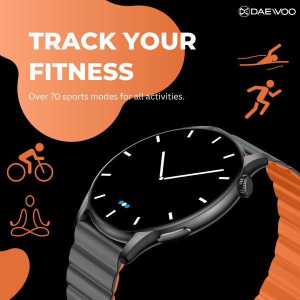 Daewoo Genz Flip Smartwatch | 1.43" AMOLED Display | Bluetooth Calling & Music | Double-Sided Strap (Orange & Grey) | 70+ Sports Modes | Health Tracking | AI Voice Assistant | IP68 Waterproof | Heart Rate & SpO2 Monitor | Fitness & Sleep Tracker - Image 5
