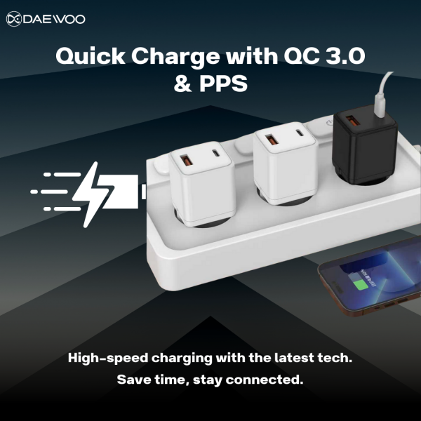 Daewoo Nippy NY821 | 25W GaN Fast Charger | Ultra-Slim Design | Type-C & USB Output | High-Speed Charging | Compact Travel Charger | Smart Charging Technology | Multi-Device Compatibility | Overheat Protection | Lightweight Power Adapter - Image 6