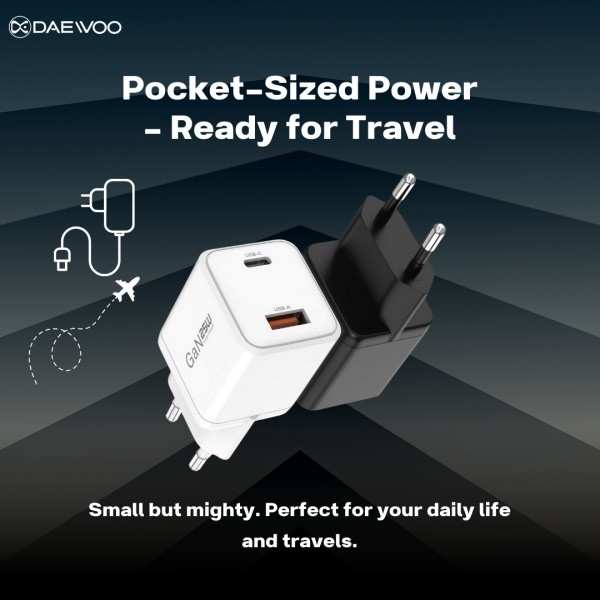 Daewoo Nippy NY821 | 25W GaN Fast Charger | Ultra-Slim Design | Type-C & USB Output | High-Speed Charging | Compact Travel Charger | Smart Charging Technology | Multi-Device Compatibility | Overheat Protection | Lightweight Power Adapter - Image 9