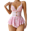 Daisy Lace Babydoll Nightwear - Women's Floral Chemise One-Piece with Lace Babydoll Lingerie Mesh Wedding Nightie Bridal Dress Honeymoon Valentine Nightdress Free Size Pink Color