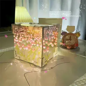Tulip Nightlight Handmade DIY Material Cube Tulip Mirror Bedroom Decor Atmosphere Lamp Valentine's Day Birthday Gift
