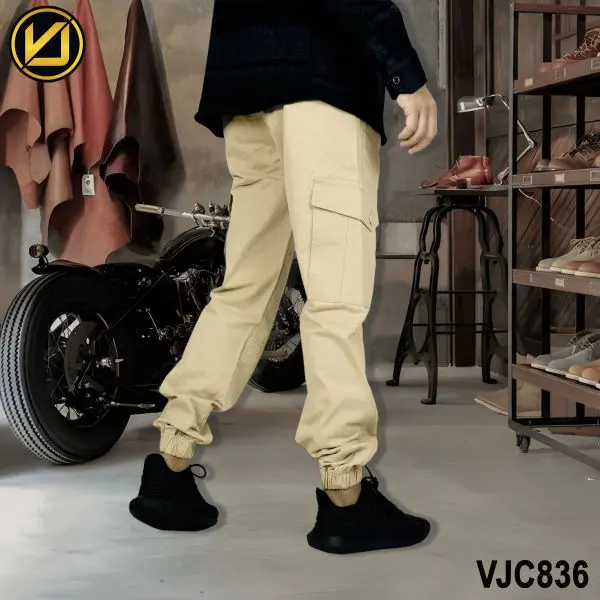 VIRJEANS (VJC836) Cargo Box Joggers 6 Pocket Pant For Men-Cream - Image 3