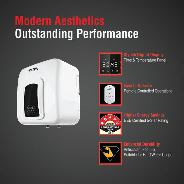 BALTRA Electric Geyser 15L | Warmer | Leakage and ELCB protection function | Large LED display with remote control | High precision thermostat control | Multi functional safety | 24 Months Warranty on Product | 60 Months Warranty on Tank - Image 2