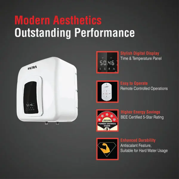 BALTRA Electric Geyser 25L | Warmer | Leakage and ELCB protection function | Large LED display with remote control | High precision thermostat control | Multi functional safety | 24 Months Warranty on Product | 60 Months Warranty on Tank - Image 2