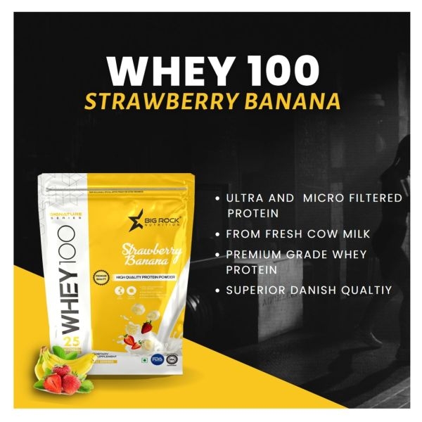 Bigrock Nutrition Whey 100 Whey Protein 33 Serving 1 kg (Straberry Banana Flavour) - Image 5