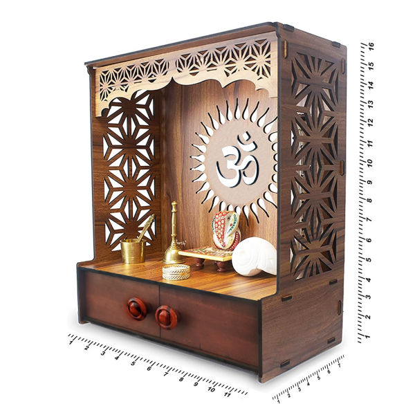 Wooden Pooja Stand Designer Mandir for Home Office Brown Temple - Wooden Temple Frame | - Image 4