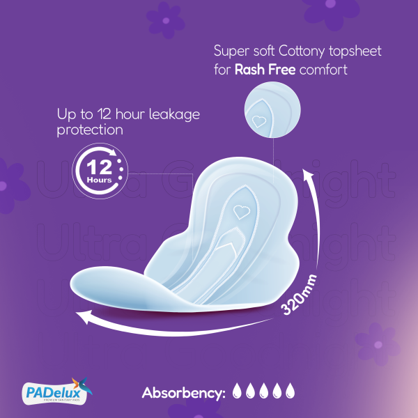 PADelux Sanitary Pads Ultra Goodnight XXL 320 mm- 8 Pads Set of 10 - Image 2