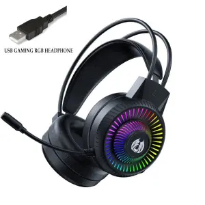 BATXELLENT H82 USB Wired Headphone RGB Light Gaming Headset with Noise Cancelling Mic - Black