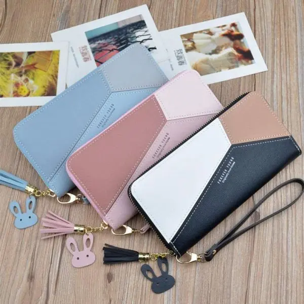 KOJA Korean Inspired Geometric Women Clutch Wallets, Pocket Card Holder Patchwork Coin Purse