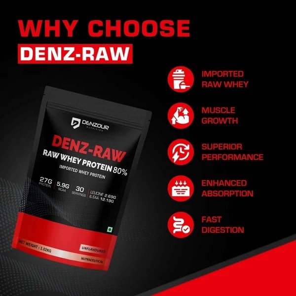 Denz-Raw | Raw Whey Protein 80% | Unflavoured Whey Protein | 27g Protein & 5.9g BCAA - Image 4