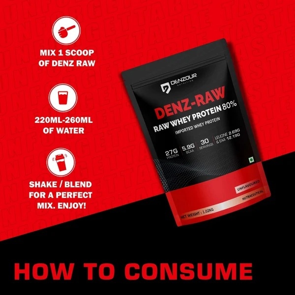Denz-Raw | Raw Whey Protein 80% | Unflavoured Whey Protein | 27g Protein & 5.9g BCAA - Image 6