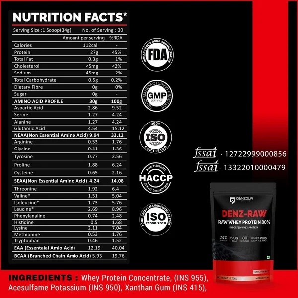 Denz-Raw | Raw Whey Protein 80% | Unflavoured Whey Protein | 27g Protein & 5.9g BCAA - Image 7
