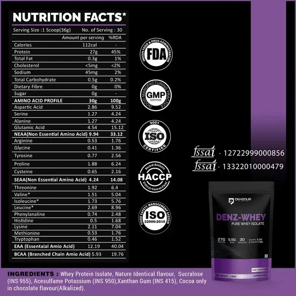 Denz-Whey | Pure Whey Isolate Protein Powder | 27g Protein (Dark Chocolate) - Image 7