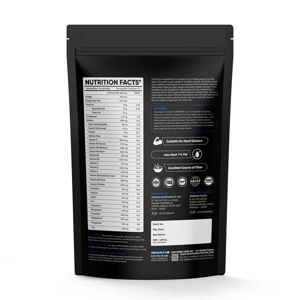 Denzour mass gainer | Chocolate Flavour | 38g Carbs & 13g Protein | Per Servings 60g (1.5kg) - Image 2