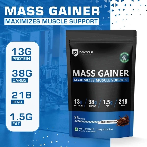 Denzour mass gainer | Chocolate Flavour | 38g Carbs & 13g Protein | Per Servings 60g (1.5kg) - Image 4