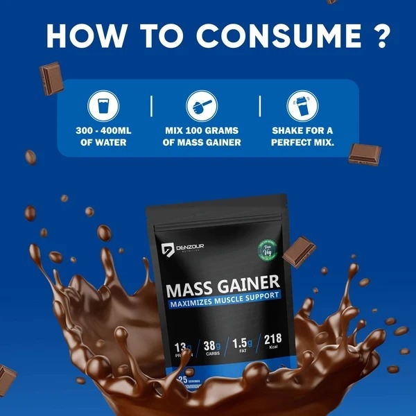 Denzour mass gainer | Chocolate Flavour | 38g Carbs & 13g Protein | Per Servings 60g (1.5kg) - Image 6