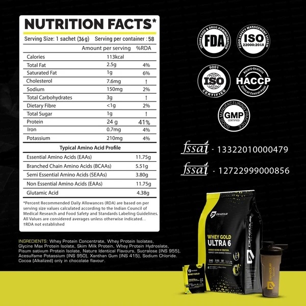 Denzour Whey Gold Ultra 6 Protein Powder - Mango Blast (2kg) - Image 4